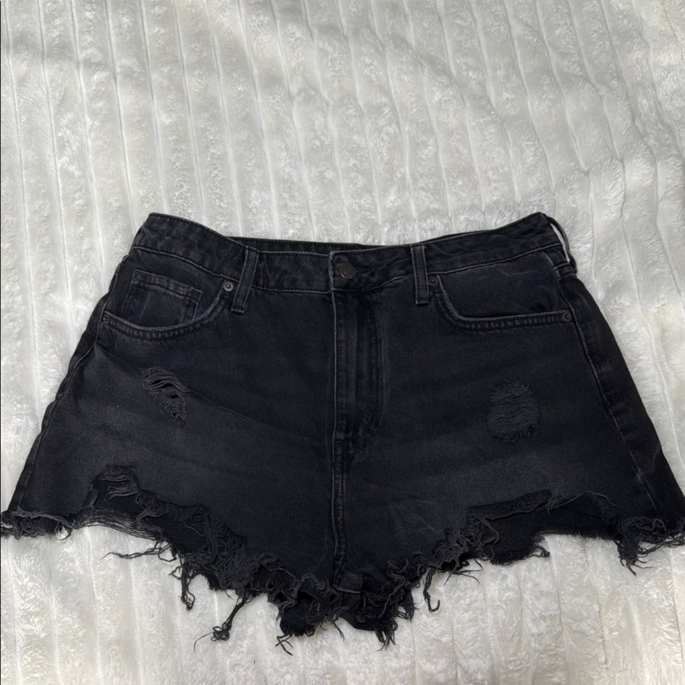 Forever 21 Black Jean Shorts with Frayed Hem